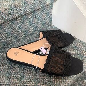 Wild Fable Black Mesh Open-Toe Mules CIAO